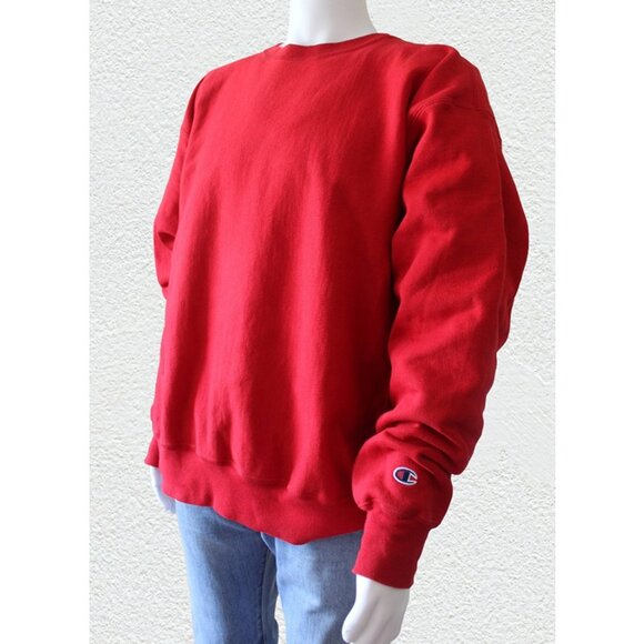 CHAMPION Premium Reverse Weave Retro Crew Neck Sweatshirt in Red - Picture 1 of 10